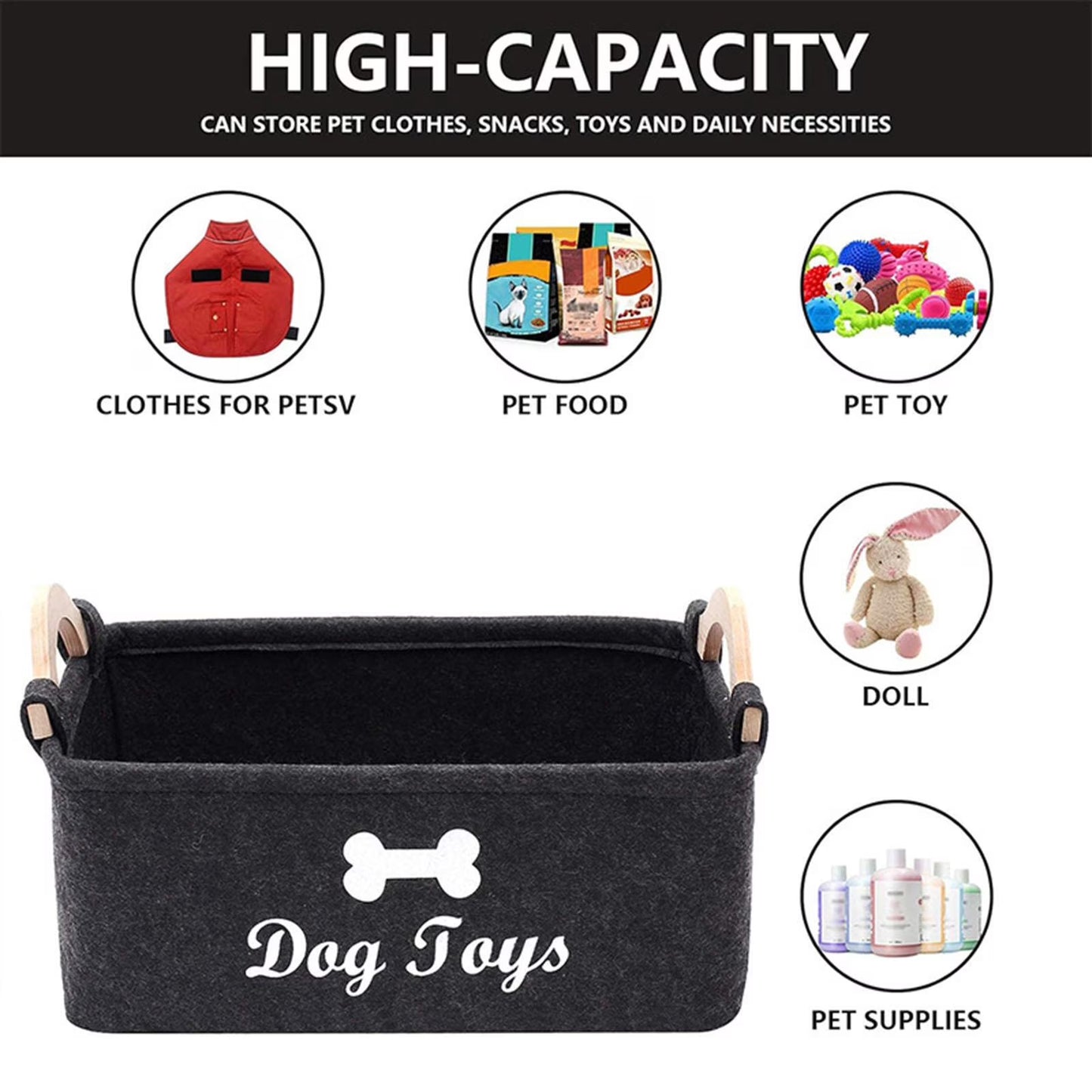 Charcoal felt dog toy storage basket — product view 6