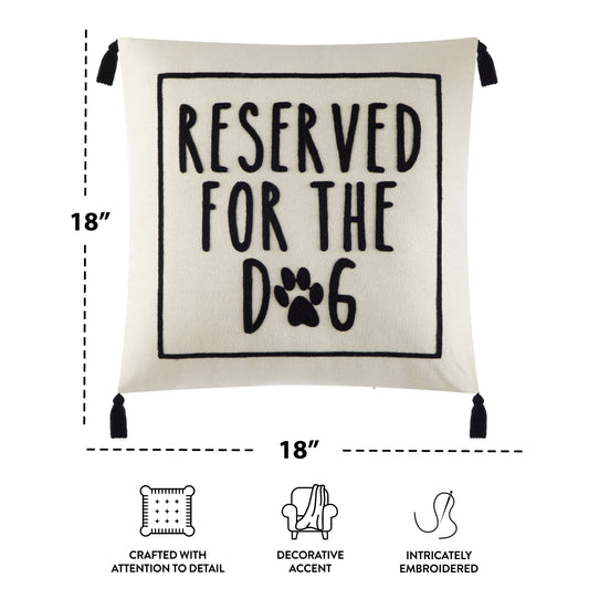 Black and White Reserved for Dog Square Decorative Throw Pillow for Adults, 18 in X 18 In