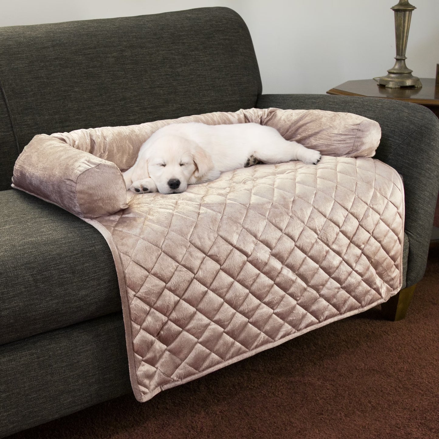 35X35 Couch Cover for Dogs with Memory Foam Bolster (Beige)