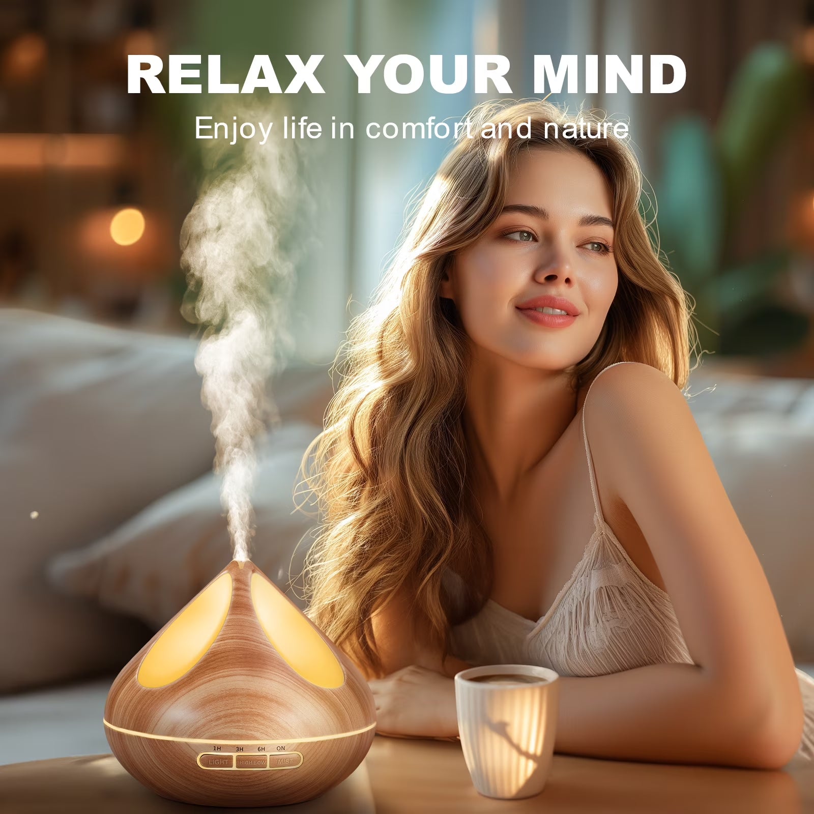Transform Your Space with Our 500ml Essential Oil Diffuser & 8 Premium Essential Oils Set - Woodgrain Aromatherapy with Remote Control for Relaxation and Comfort