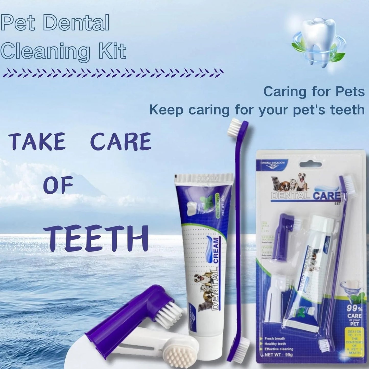 Pet Toothbrush Toothpaste Finger Set Cute Modeling Cat Dog Oral Cleaning Care Fresh Breath Double Head Toothbrush Pet Supplies