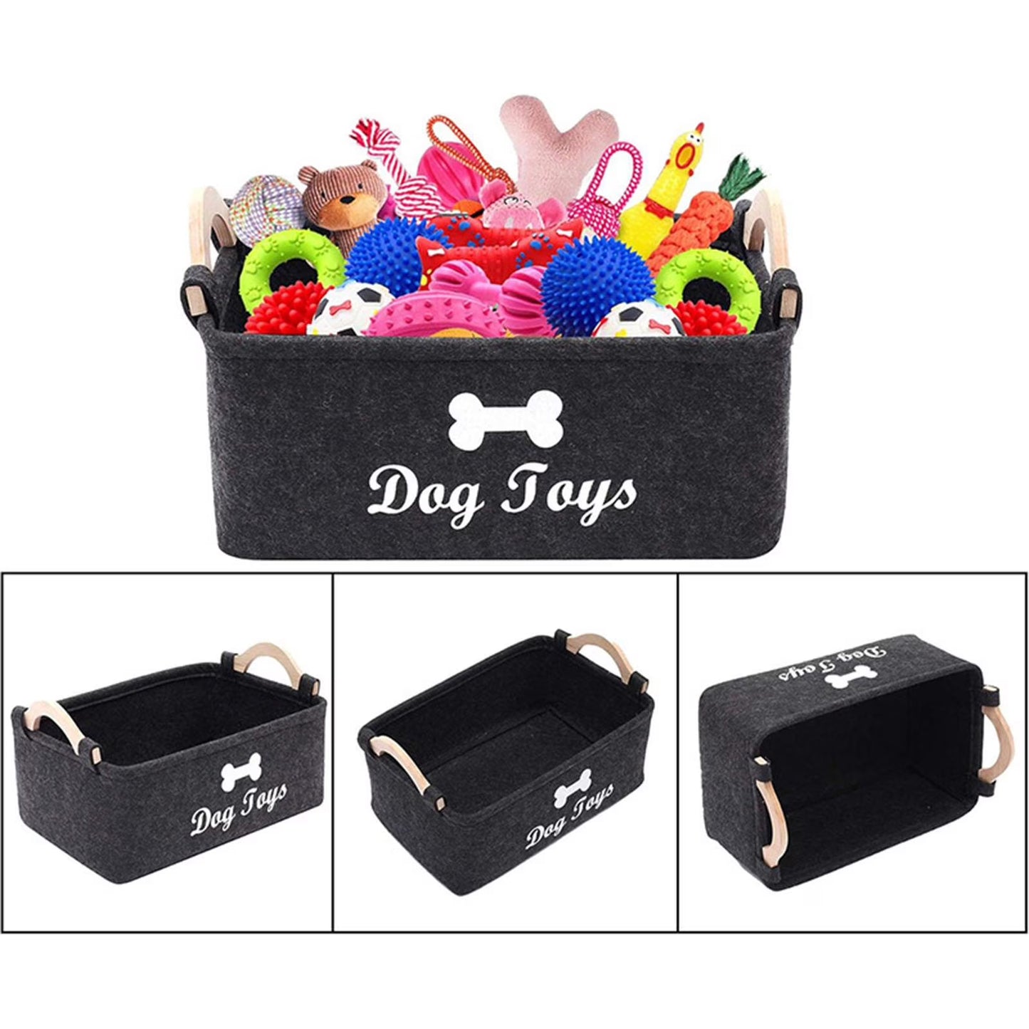 Charcoal felt dog toy storage basket — product view 5