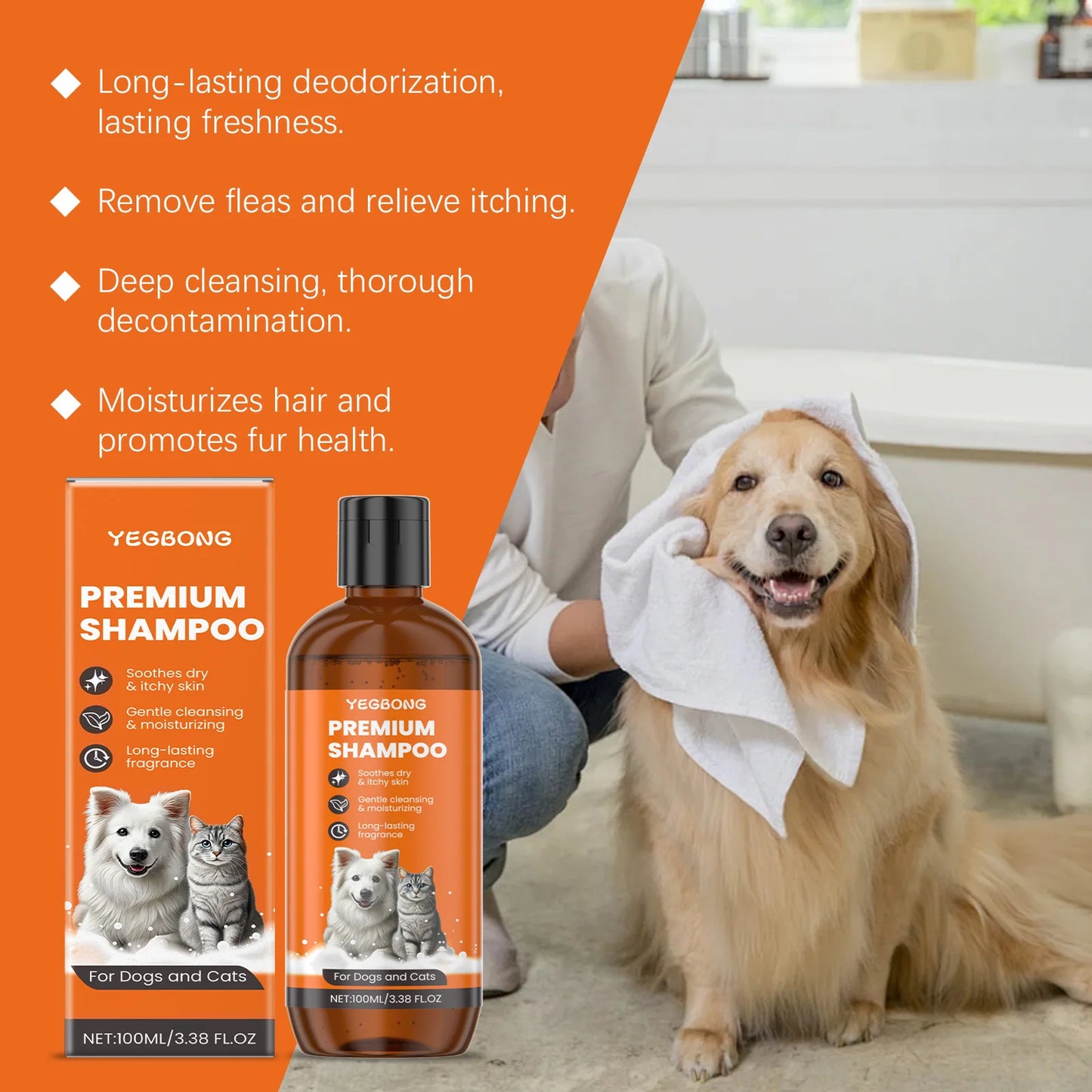 Pet Shampoo for Dogs & Cats Deep Cleansing Pet Skin Remove Odor Control Relieve Itching Keep Ph Balance Fluffy Soft Shower Gel