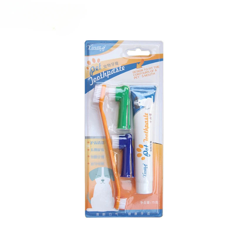 Pet Toothbrush Toothpaste Finger Set Cute Modeling Cat Dog Oral Cleaning Care Fresh Breath Double Head Toothbrush Pet Supplies
