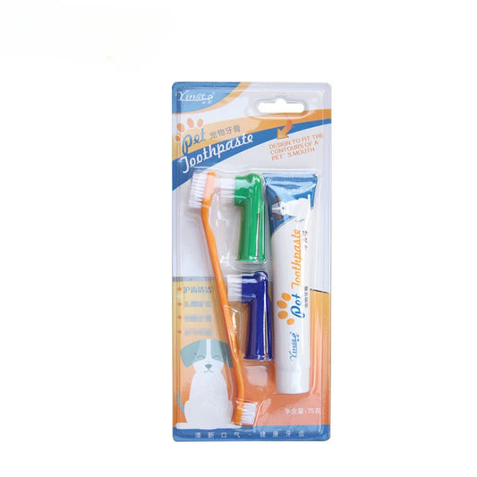 Pet Toothbrush Toothpaste Finger Set Cute Modeling Cat Dog Oral Cleaning Care Fresh Breath Double Head Toothbrush Pet Supplies