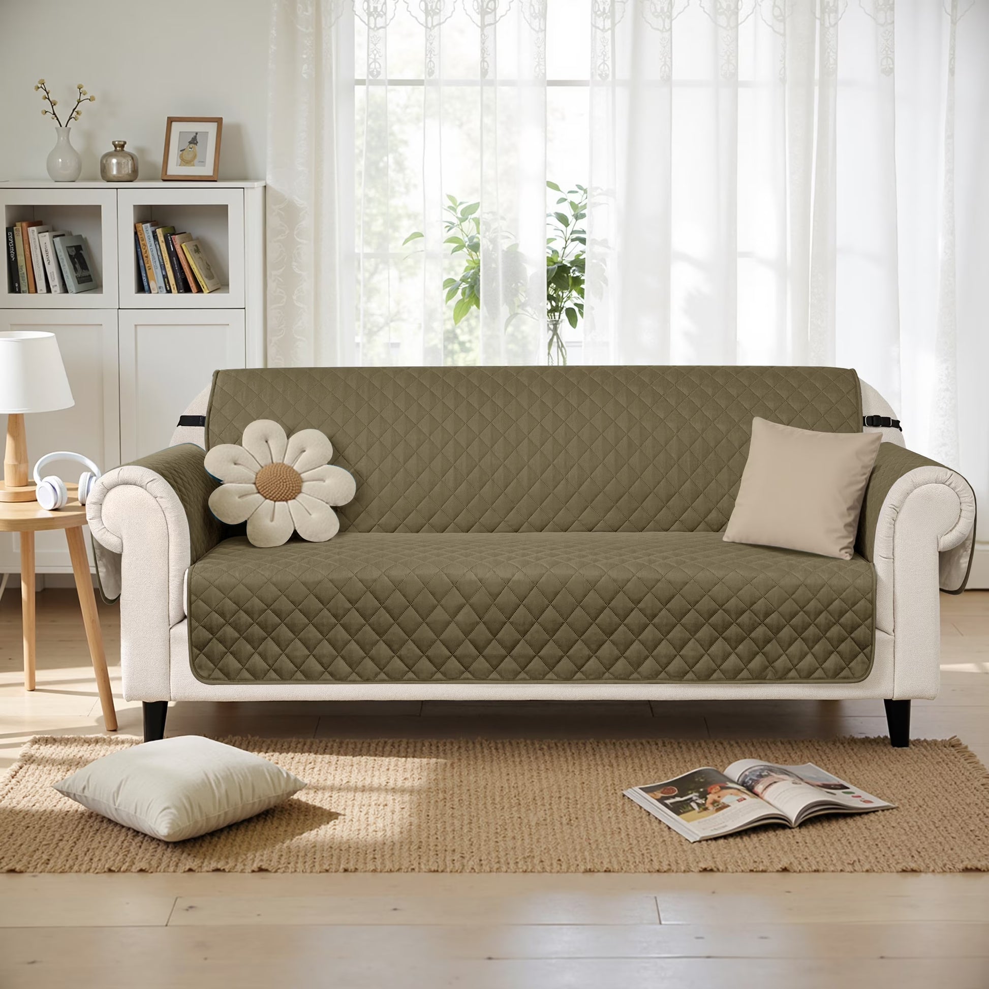 Reversible Sofa Cover for Pets, Non-Slip Couch Slipcover for Dogs & Cats, Washable Furniture Protector, Fits Most Couches (Oversize Sofa, Taupe)