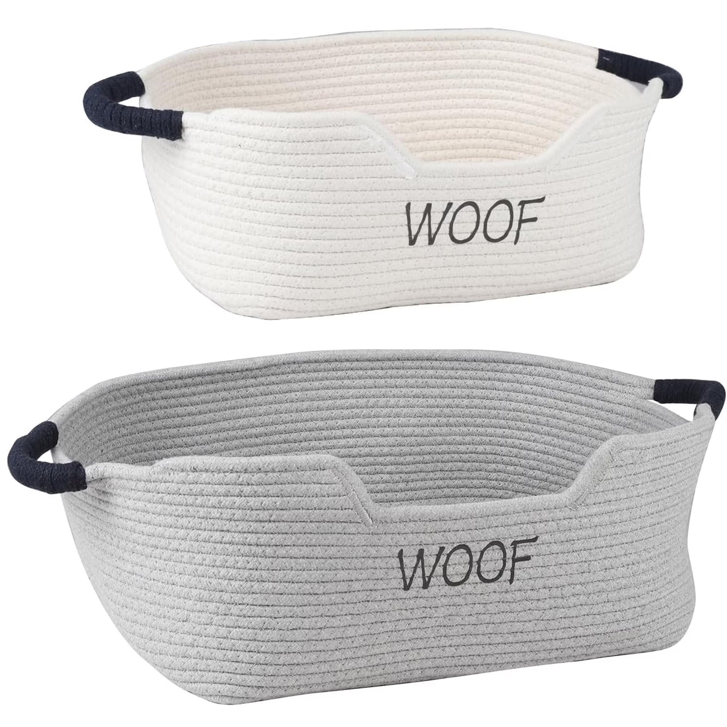 2 Pack Dog Toy Baskets,Pet Rope Basket with Handles, Dog Toy Bin for Cat & Puppy Toys,Storage Basket for Dog Stuff,Leash, Collar,Nurse Supplies,Woof Puppy Bed Organizer