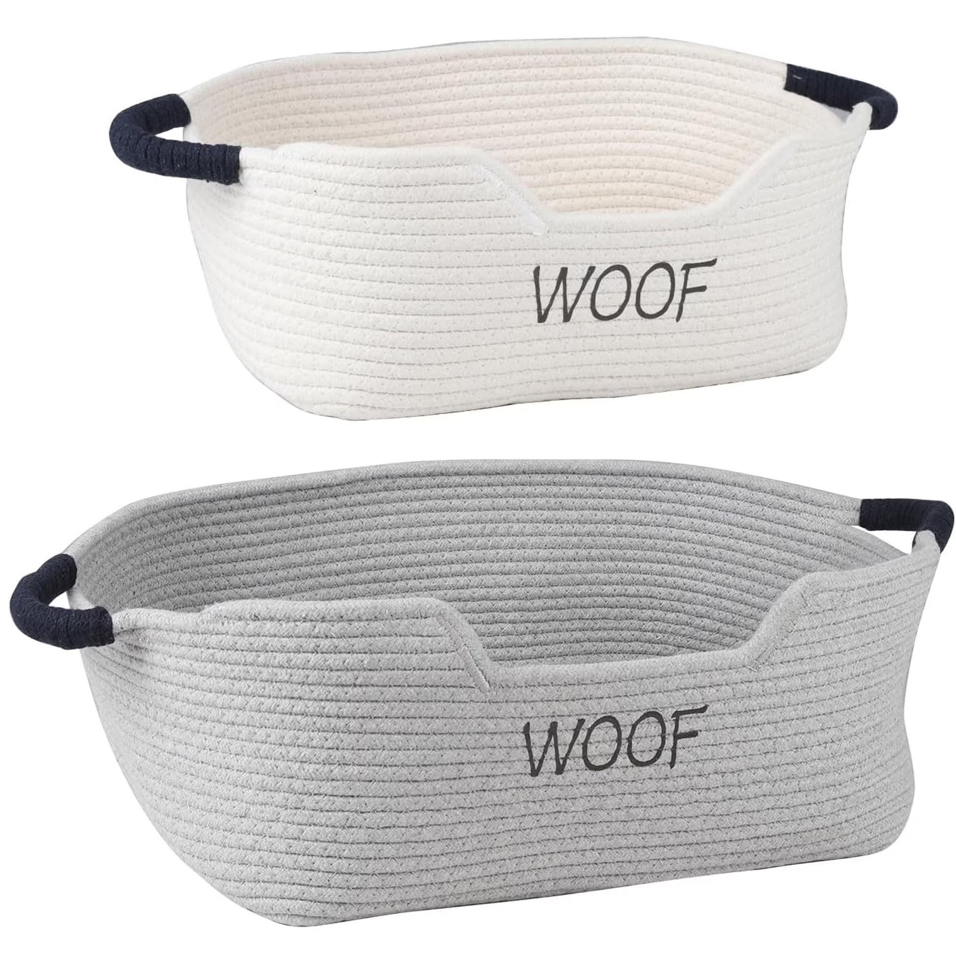 2 Pack Dog Toy Baskets,Pet Rope Basket with Handles, Dog Toy Bin for Cat & Puppy Toys,Storage Basket for Dog Stuff,Leash, Collar,Nurse Supplies,Woof Puppy Bed Organizer