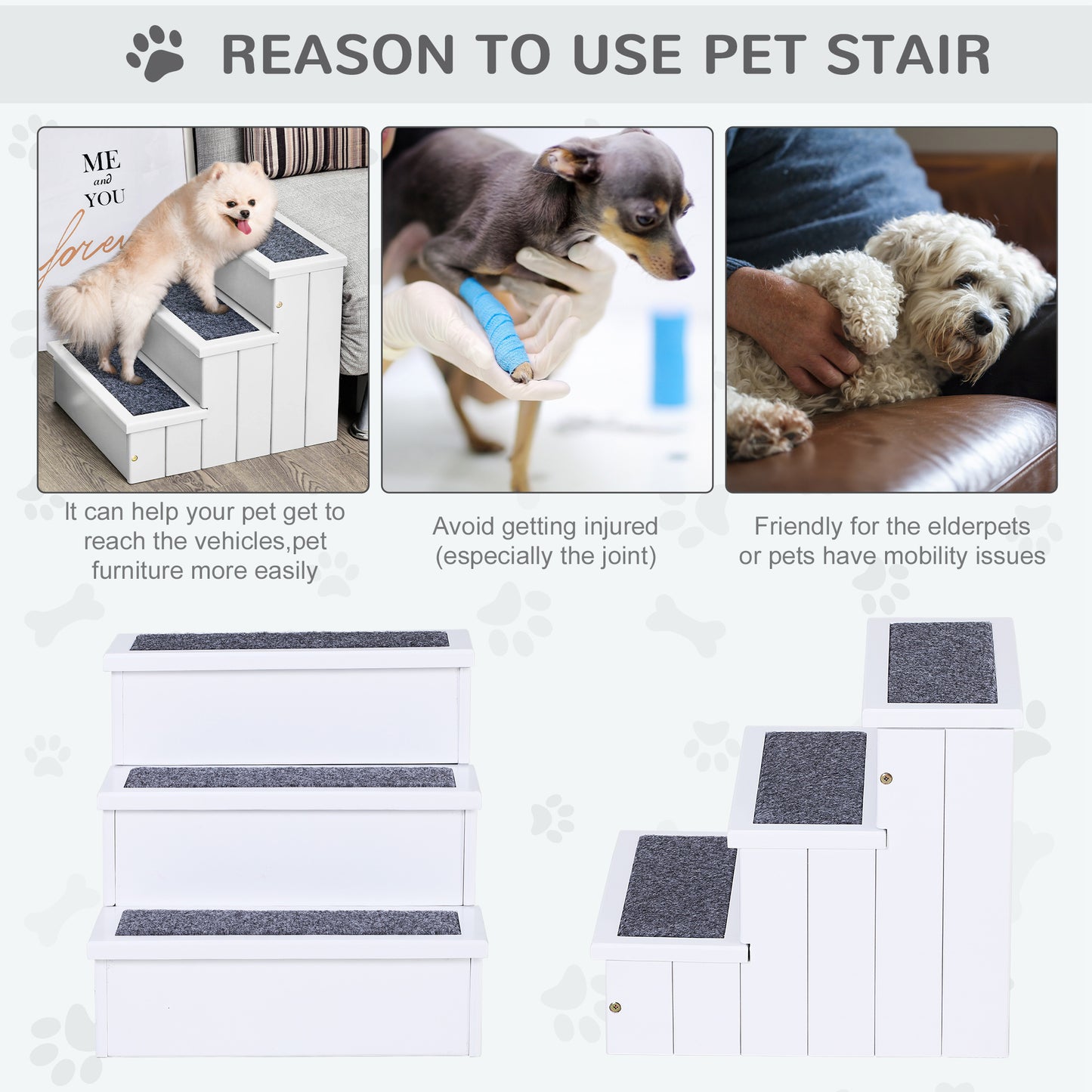 3 Step Carpeted Non Slip Pet Stairs Ramp for Cats and Small Dogs