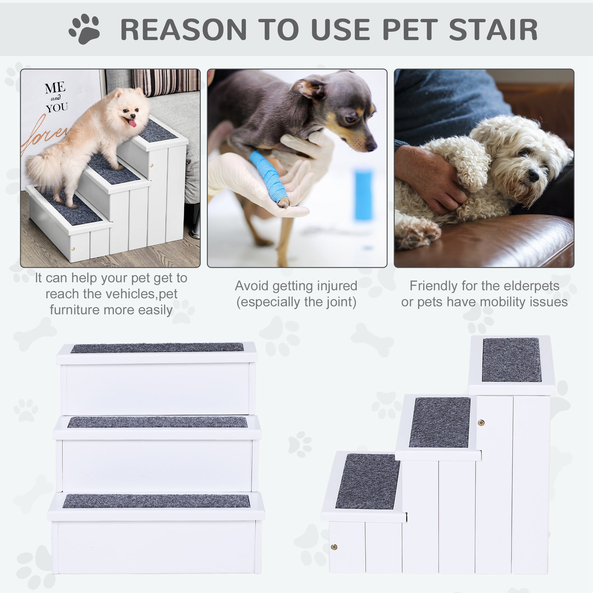 3 Step Carpeted Non Slip Pet Stairs Ramp for Cats and Small Dogs