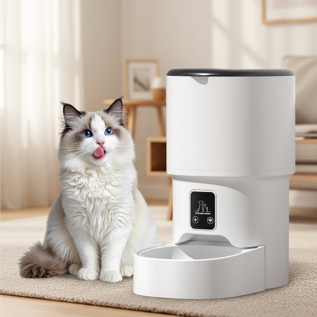 4L Programmable Automatic Pet Feeder for Small Dogs and Cats 6 Meals Daily Timer & Portion Control Dual Power with Bowl