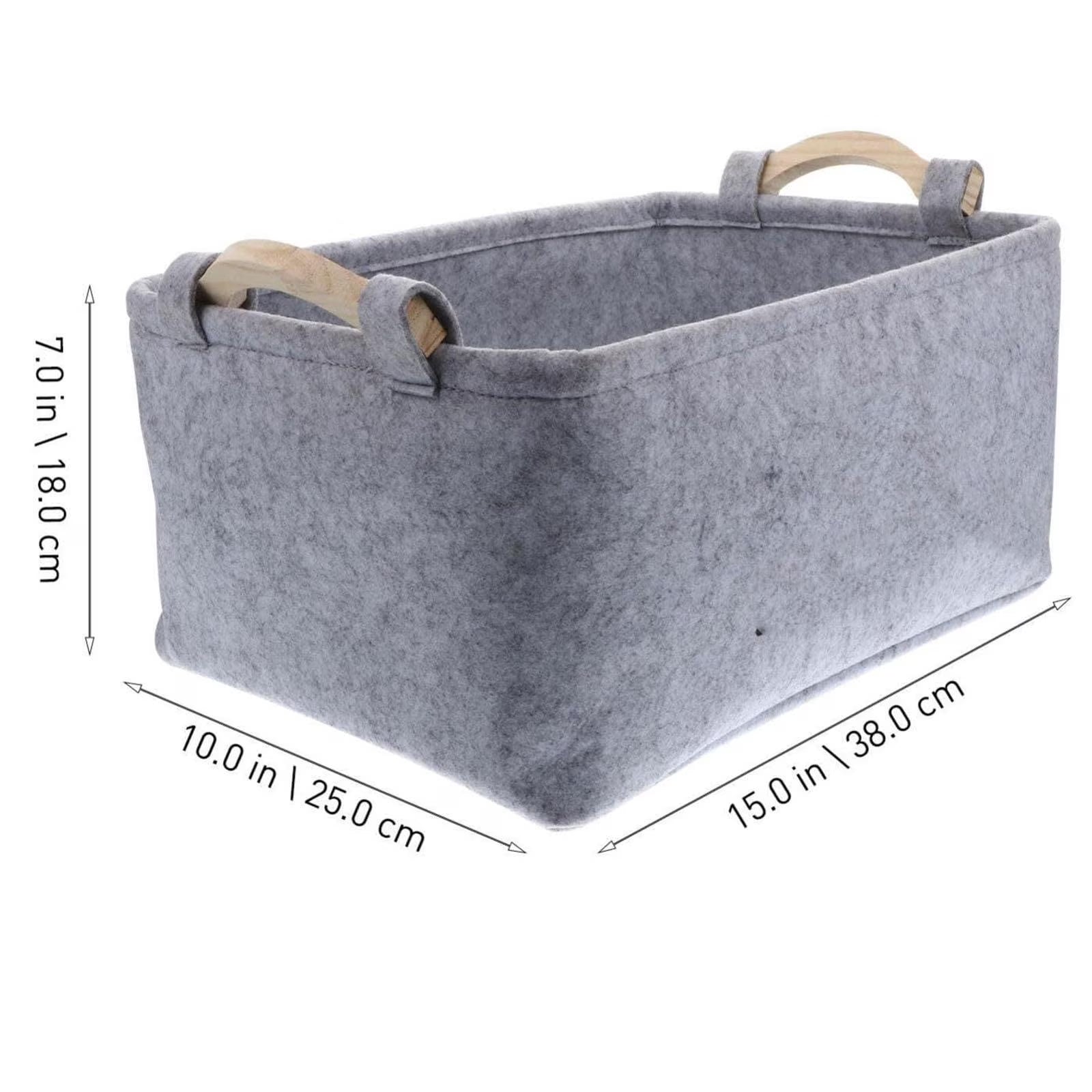 Dog toy storage basket with reinforced wooden carry handles