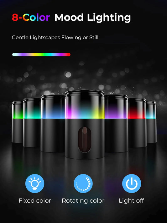 Waterless Essential Oil Diffuser, Cordless Aromatherapy Oil Diffuser with 3 Mist Level 8 Colors - Rechargeable Portable Scent Diffuser - Cool Mist Humidifier for Home Car Office