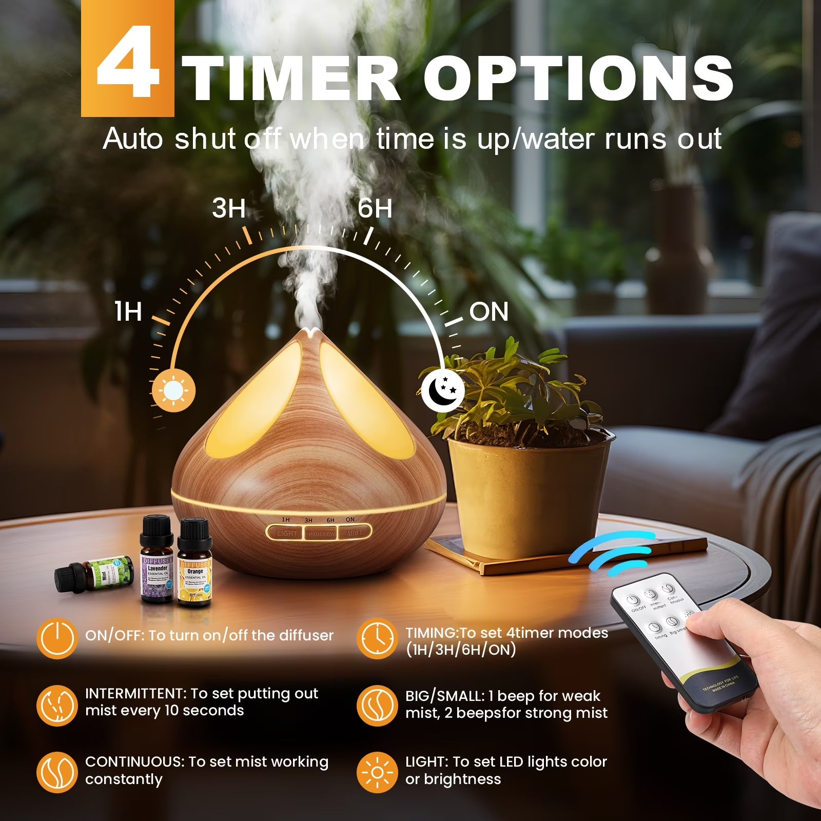 Transform Your Space with Our 500ml Essential Oil Diffuser & 8 Premium Essential Oils Set - Woodgrain Aromatherapy with Remote Control for Relaxation and Comfort