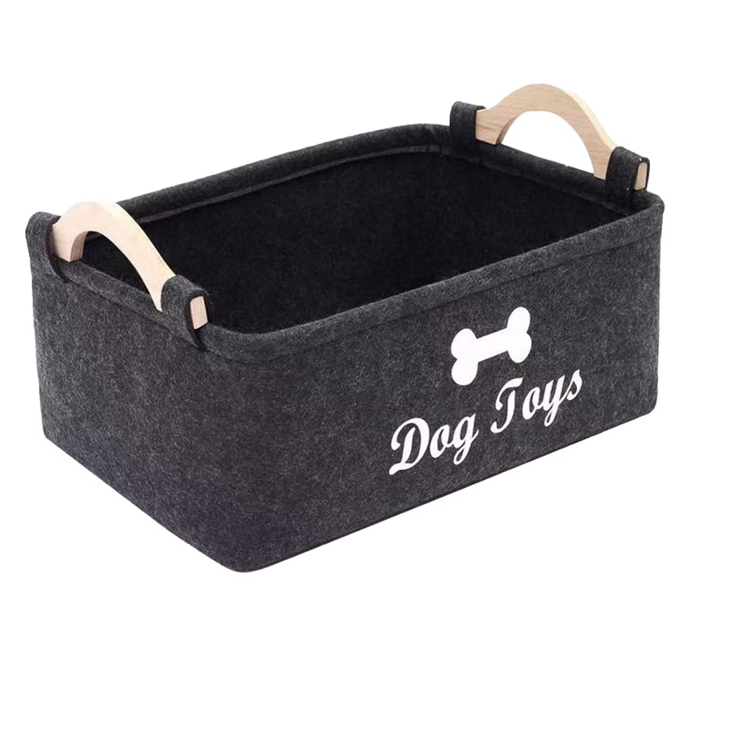 Felt pet toy basket — neutral charcoal finish for modern homes