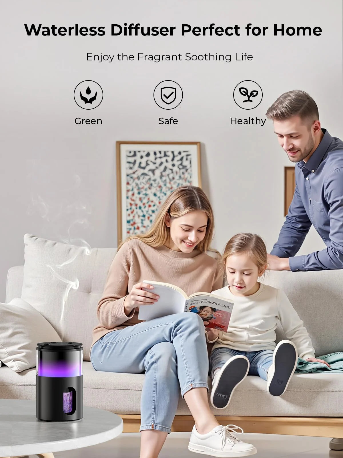 AeroScent diffuser with 8 ambient light color options