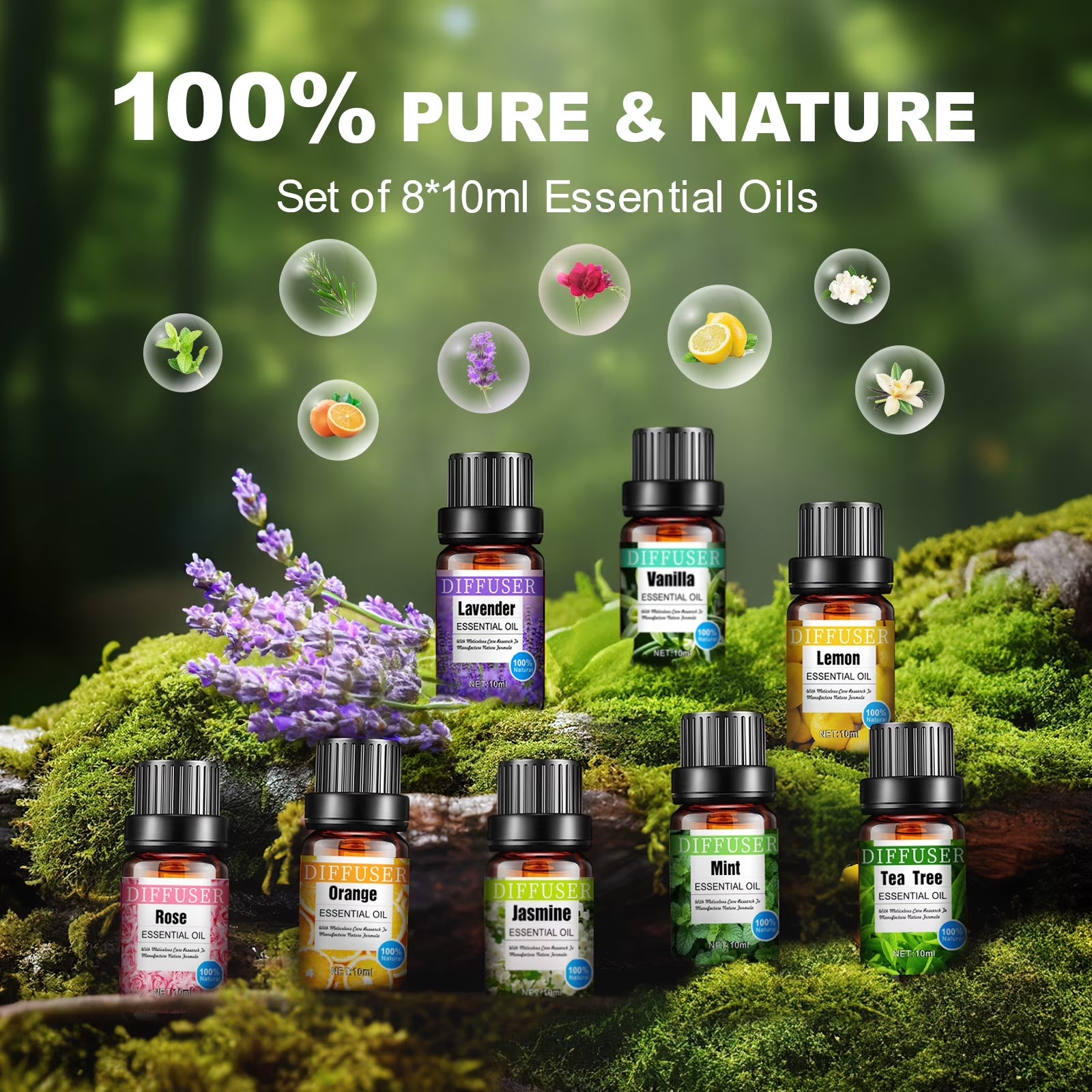 Transform Your Space with Our 500ml Essential Oil Diffuser & 8 Premium Essential Oils Set - Woodgrain Aromatherapy with Remote Control for Relaxation and Comfort